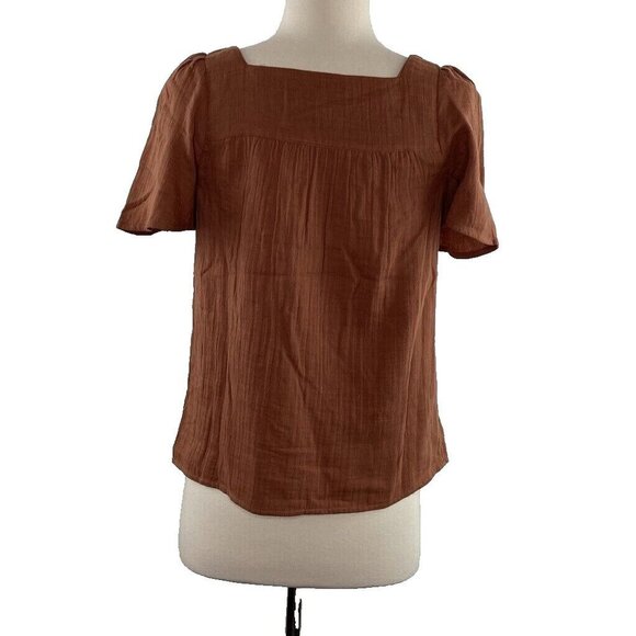 Madewell Womens $80 Patchwork Square Neck Top Burnt Clay Size XXS AK024 - Picture 3 of 5